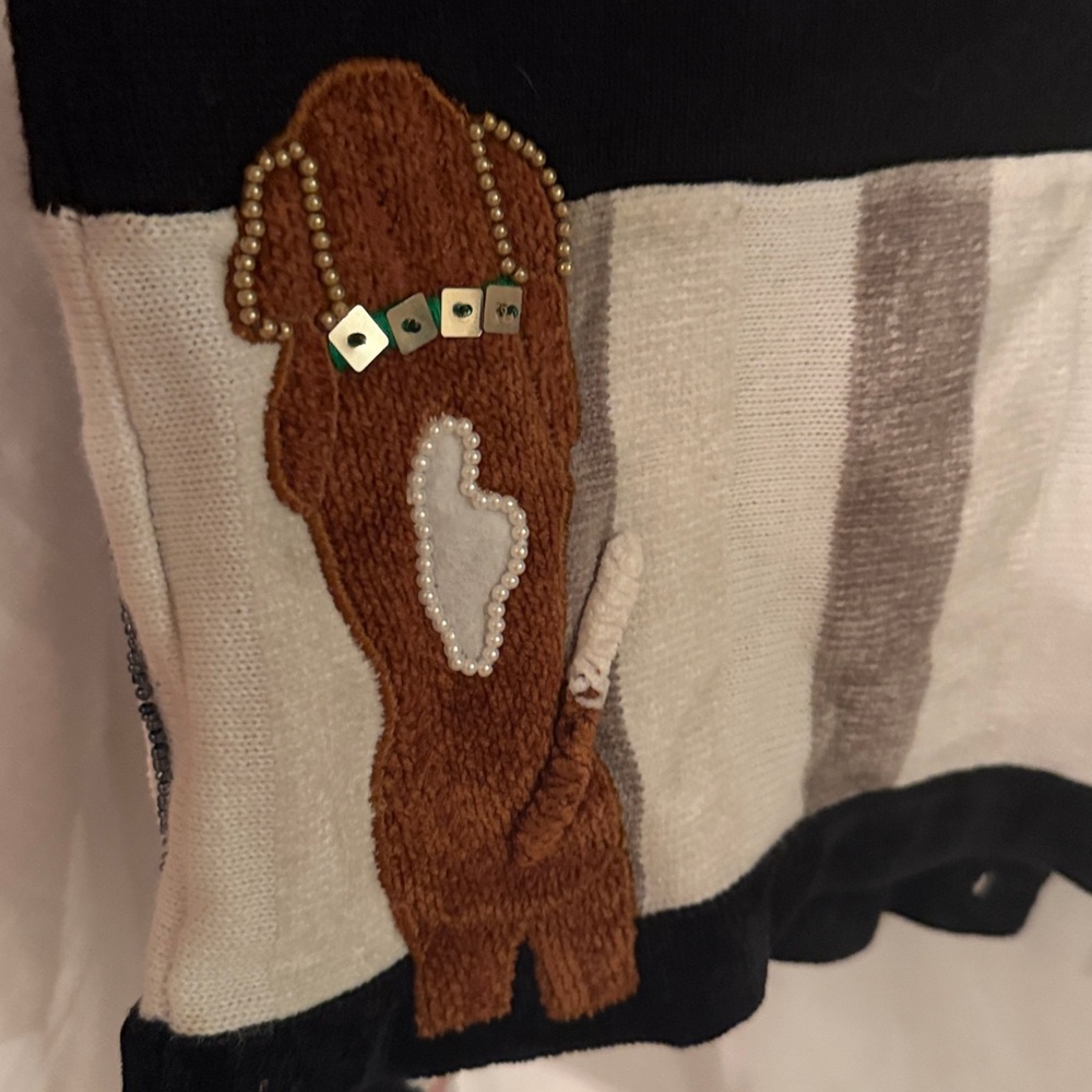 Vintage BEREK Dog Cardigan Sweater Womens M Black Beaded Puppies Poodle Boxer - Picture 11 of 11